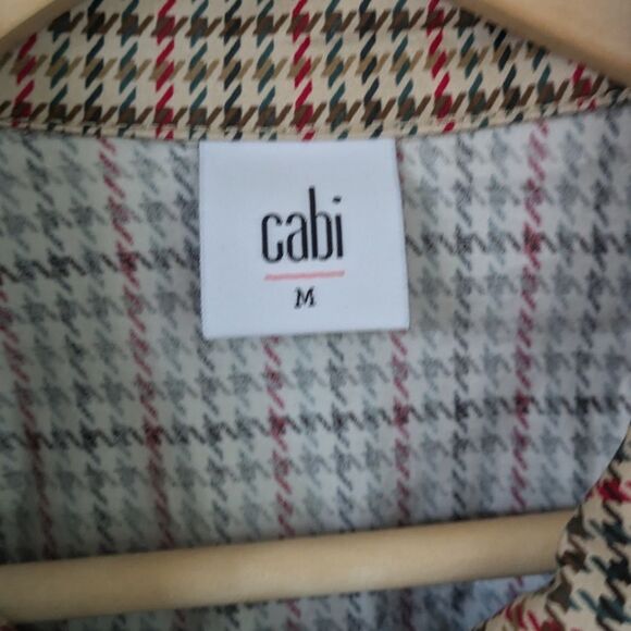 Cabi 3734 Sherlock Trench Coat Jacket Tan Multi Houndstooth Check Belt M Medium - Picture 9 of 12
